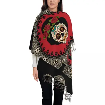 Рамка с мексиканским черепом, женские теплые Зимние Бесконечные шарфы, комплект из одеяла, шарф, чистый цвет
