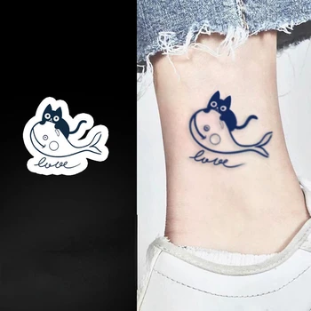 Симпатичные наклейки с татуировками с изображением черного кота и дельфина из водонепроницаемого сока для женщин, мужчин, временные татуировки на руках, бедрах, поддельные татуировки Оптом