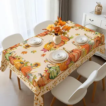 Осенняя скатерть с рисунком тыквы, прямоугольное домашнее украшение на День Благодарения, подходящее для праздничного стола, скатерть для наружного декора