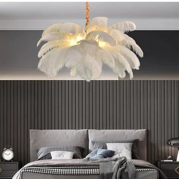 Скандинавские светодиодные подвесные светильники из страусиных перьев, Люстра для гостиной, домашний декор, Лампа для спальни, Внутреннее освещение, Подвесной светильник
