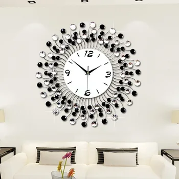 Современные креативные настенные часы для гостиной, железные часы с бриллиантами, модные простые украшения, бесшумные настенные часы
