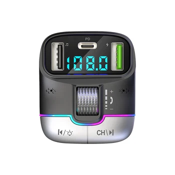 Автомобильный комплект, совместимый с Bluetooth, с громкой связью, FM-передатчик, PD + быстрое зарядное устройство с двумя USB, MP3-плеер, аудиоприемник со светодиодным дисплеем
