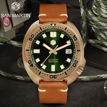 San Martin Модный бренд Abalone V4 Turtle, Массивная Бронза CUSN8, Винтажные Мужские механические часы Diver, 20 бар, Люминесцентные Relojes