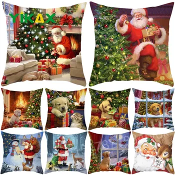 Рождественский чехол для подушки Веселые Рождественские украшения для дома 2023 Рождественский орнамент Наволочка Рождественские Подарки Navidad Новый год 2024