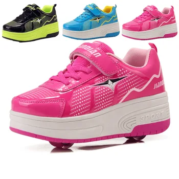 Детские Ботинки на двух колесах, кроссовки для мальчиков и девочек, модные роликовые коньки на каблуке, спортивная обувь на платформе, уличные повседневные тапочки