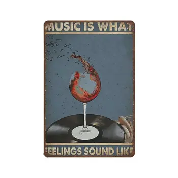 Металлическая жестяная вывеска в стиле ретро-музыка- это то, на что похожи чувства, Вывеска для вина и музыки, Декор для дома в баре, Кухня-столовая, Забавная вывеска