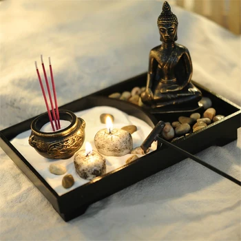 Статуя Будды из смолы, Набор декора для дзен-медитации, мирного Расслабления, Садовый набор для духовного дзен-сада, Лоток для песка, Курильница для Благовоний Будды