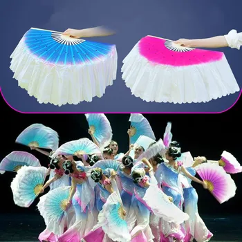 Шелковый танцевальный веер для взрослых, Двусторонний Двухцветный веер Yangko, имитирующий шелковую ткань, реквизит для выступлений поклонников квадратного танца Abanicos De Man