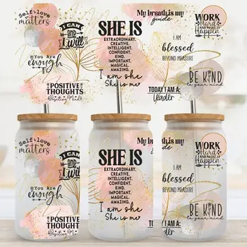 She Is Extraordinary 16oz UVUV Dtf Wraps Transfer Sticker Woman Powering Cup Wraps Glass Cup Adhesive Легко использовать