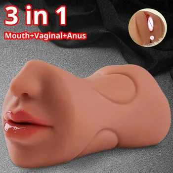 Секс-игрушки 3 В 1, мастурбация для мужчин, Глубокая глотка, Искусственная Настоящая киска, Оральный мужской мастурбатор, Реалистичная резиновая вагина, игрушки для взрослых
