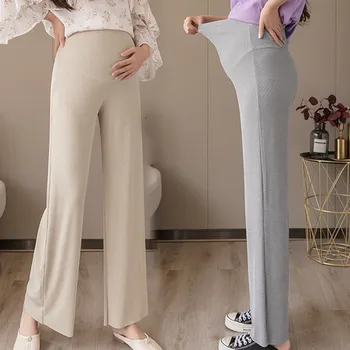 Летние тонкие широкие брюки для беременных, свободные брюки для беременных с высокой талией, брюки для беременных во всю длину живота