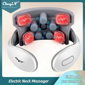 Электрический массажер для шеи с горячим компрессом CkeyiN EMS Для облегчения боли в шее, импульсный точечный массаж шейки матки, устройство для расслабления плеч