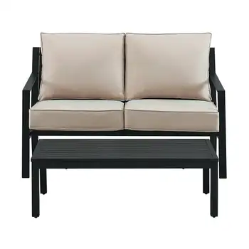 Уличный диванчик с мягкой спинкой и журнальный столик черного / бежевого цвета (компонент 2 из 2)
