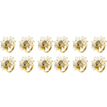 Набор из 12 колец для салфеток с ромашками и подсолнухами, держатели для колец для салфеток с золотой пчелой Для официального или повседневного оформления обеденного стола