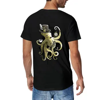 Новая футболка в стиле стимпанк с золотым акварельным осьминогом, летние топы, рубашка с животным принтом для мальчиков, футболка для мужчин