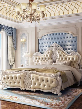 Кровать в европейском стиле легкая роскошная современная простая главная спальня для небольшой семьи из массива дерева экономичная двуспальная кровать Princess