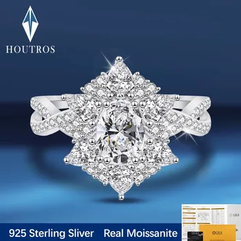 Кольцо с муассанитом овальной огранки Houtros из стерлингового серебра 925 пробы со снежинкой и бриллиантом, Обручальное Свадебное ювелирное изделие, подарок