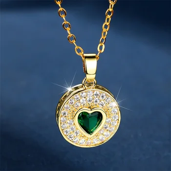 Милое женское очаровательное круглое ожерелье с подвеской, Золотое ожерелье со стразами Для женщин, желтое свадебное ожерелье с маленьким сердечком, ювелирные изделия
