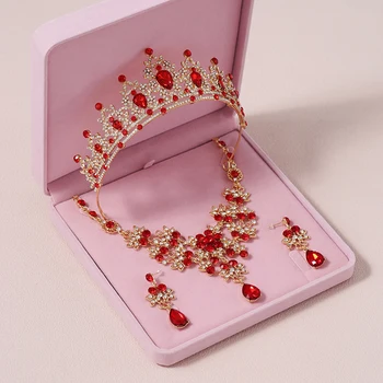 Комплект свадебных головных уборов Itacazzo из четырех корон, ожерелья и серег красного цвета, женские модные вечерние диадемы (без коробки)
