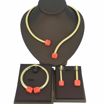 Yuminglai Высококачественные Африканские роскошные ювелирные изделия, ожерелье и серьги простого дизайна, комплект ювелирных изделий для женщин FHK15785