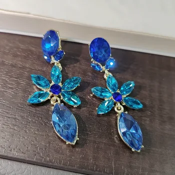 Модные серьги с синими кристаллами для женщин 2023, новый геометрический цветок, Роскошный дизайн, очаровательная высококачественная серьга для подарков для девочек