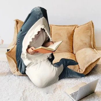 Мягкий и уютный флисовый спальный мешок Одеяло с капюшоном Shark Kids Stray Идеальный подарок на День Рождения Рождество Домашний текстиль Садовый диван