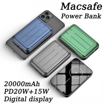 Магнитный Power Bank емкостью 20000 мАч Портативный внешний вспомогательный аккумулятор Беспроводное зарядное устройство Macsafe для iPhone 12 13 14 15 Apple Powerbank