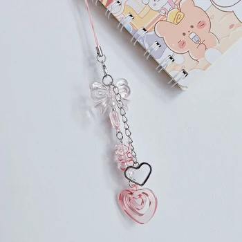 Сумка Samsung Cute Accessories Pink Y2K Bowknot Love Phone Charms Подвеска Kawaii Брелок для ключей для девочек с ремешком из бисера Ins Корея