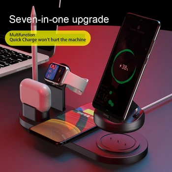 Беспроводное зарядное устройство 7 в 1, док-станция Type-C USB 10 Вт, быстрая зарядка Qi для Apple Watch AirPods Pro, магнитное зарядное устройство для Android