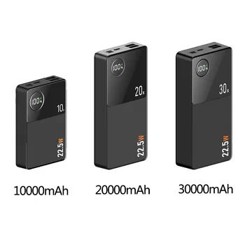22,5 Вт Быстрая зарядка 30000 мАч Power Bank Портативное внешнее зарядное устройство для iPhone 13 Xiaomi Huawei PD20W Powerbank для ноутбука