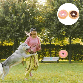 2шт Игрушки-пончики для укуса собаки, очаровательная звуковая игрушка, забавный плюшевый игровой пончик (случайный цвет)