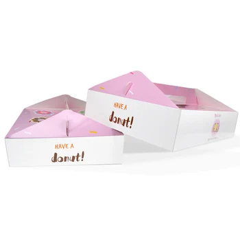 индивидуальный дизайн Изготовленные на заказ экологически чистые коробки для упаковки пончиков белого цвета с ручкой