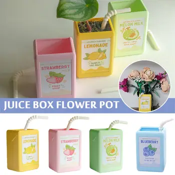 Креативный Красочный Цветочный горшок в форме коробки для сока Милые Кавайные Напитки Кашпо из смолы для небольших растений Суккулентный Домашний Офисный Декор J1Z1