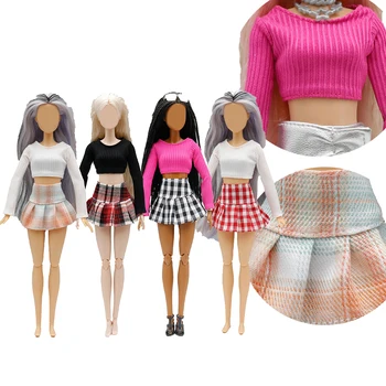 Кукольная одежда для женщин, одежда для кукол-игрушек 29 см, аксессуары, минималистичная одежда с открытыми пупками, полосатая юбка в клетку с рукавами и рюшами