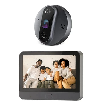 Смарт-камера Tuya 1080P Wifi Дверной звонок Глазок Пластиковая 4,3-дюймовая инфракрасная камера PIR FHD для Alexa Google