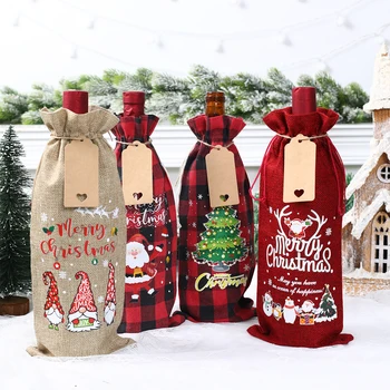 Сумки для вина Merry Chirstmas из мешковины, подарочные пакеты для вина на Рождество и свадьбу, разноцветные сумки для бутылок вина с завязками, бирки, веревки
