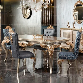 Европейская комбинация стола и стула Французский большой семейный дворцовый обеденный стол из массива дерева мебель для обеденного стола на вилле
