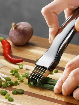 Кухонный нож для измельчения шелка, Нож для нарезки зеленого лука из нержавеющей стали, дизайн изогнутой ручки, Измельчитель для быстрого измельчения зеленого лука