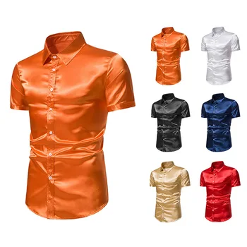 Летняя Мужская Блестящая рубашка с короткими рукавами в стиле Ретро Диско 2023, Рубашка с короткими рукавами, Повседневные мужские топы с короткими рукавами