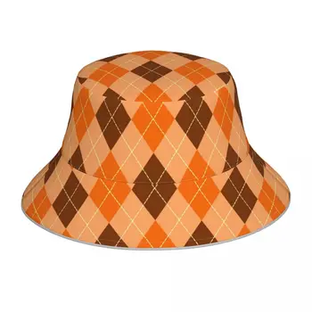 Оранжевый и коричневый Буффало плед ведро шляпа для мужчин женщин открытый летний рыбак путешествия туризм шапки