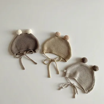 FOCUSNORM 3 цвета Зимняя шапка для маленьких мальчиков и девочек Милая плюшевая вязаная шапочка-бини с помпоном Теплая шапочка для младенцев