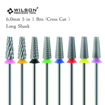 WILSON 5 в 1 Длинный хвостовик-31,75 мм Твердосплавное сверло для ногтей с оловянным покрытием Для удаления твердого геля WILSON, Лидер продаж, набор сверл для ногтей
