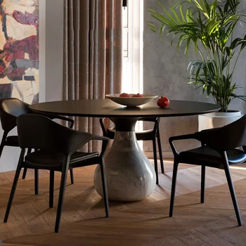 Импортированный круглый стол из натурального мрамора, стулья, итальянский стол на заказ
