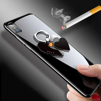Многофункциональный Держатель мобильного телефона в форме сердца, USB-зарядка, Прикуриватель, Индивидуальность, Креативная Беспламенная Ветрозащитная Зажигалка