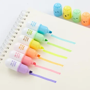 6шт симпатичных фломастеров-хайлайтеров Mini Pill Color Spot Marker Liner Канцелярские принадлежности для школы