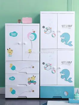Простой детский гардероб в современном минималистичном стиле, шкаф для хранения вещей, маленький подвесной шкаф для одежды, пластиковая двойная дверь