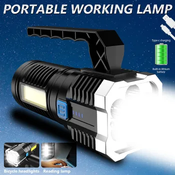 Супер яркий 7LED + COB фонарик USB Перезаряжаемый портативный фонарь для кемпинга Встроенный аккумулятор прожектор Waterpoof прожектор факел