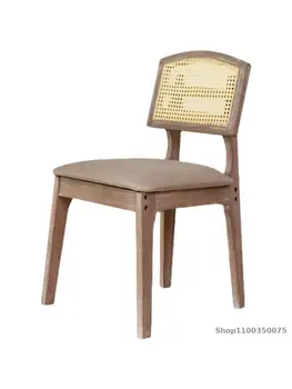 Обеденный стул из массива ротанга, небольшая квартира, Ретро Современная Минималистичная гостиная, Домашняя Ткань для спинки, Сетка для отдыха, красный