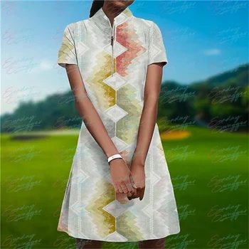 Модное летнее женское платье для гольфа с цветным принтом, повседневное платье для фитнеса, дышащее быстросохнущее спортивное платье