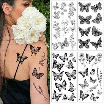 Водонепроницаемые временные татуировки с цветами для женщин, боди-арт, татуировка на руках, ногах, реалистичные поддельные Черные розы, сексуальные татуировки